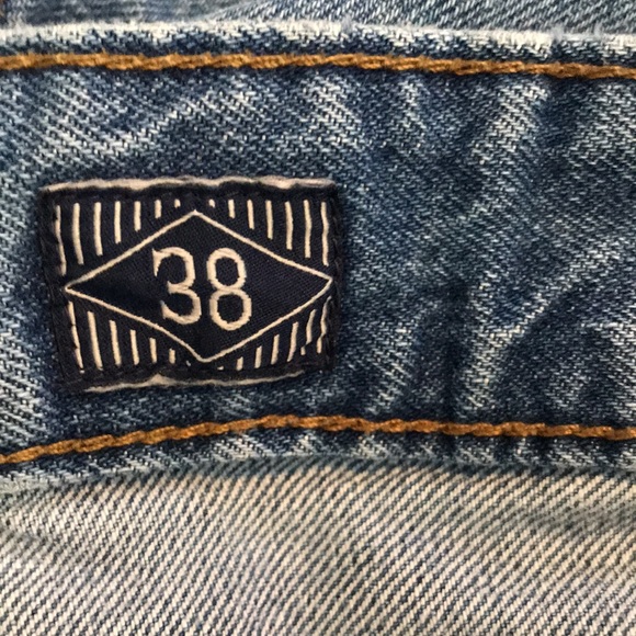 American Rag blue distressed/patched jean shirts size 38 - Picture 4 of 6